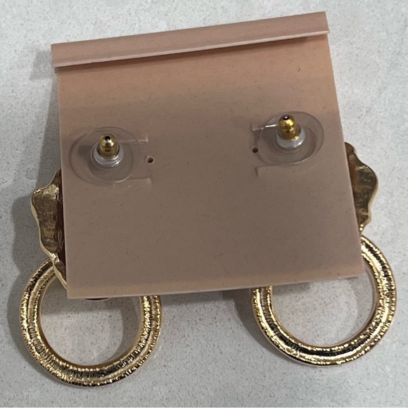 Vintage Kenneth Jay Lane KJL Lion Head Door Knocker Gold Plated Earrings Clip On - Picture 3 of 4